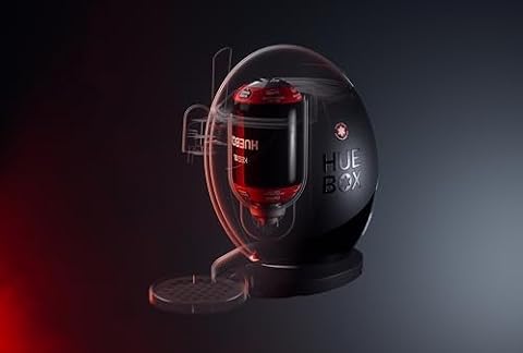 The HueBox draught beer dispensing device developed at Estrella Galicia, shown with its internal keg and illuminated dome.